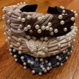 NWOT Set of 3 headbands w velvety fabric and pearl details